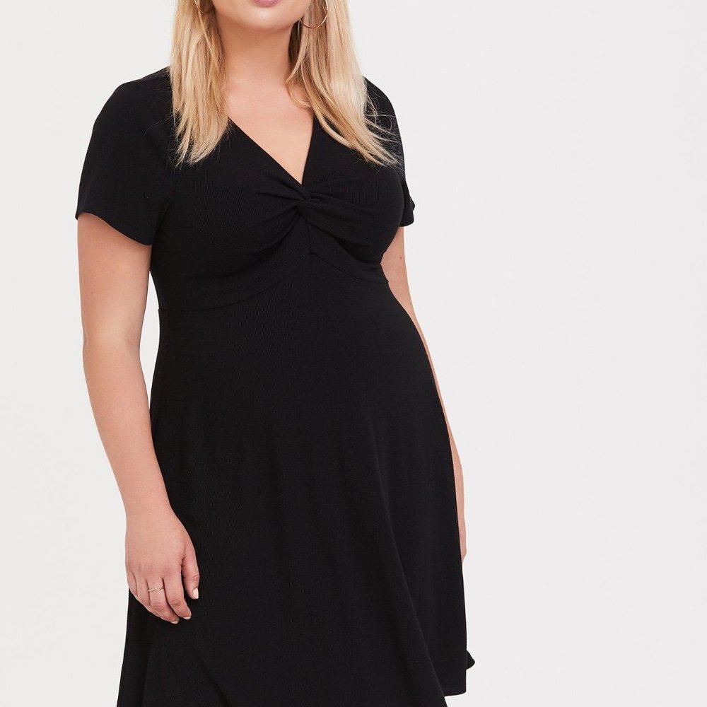 Torrid Mini Rib Knit Twist Front Skater Dress